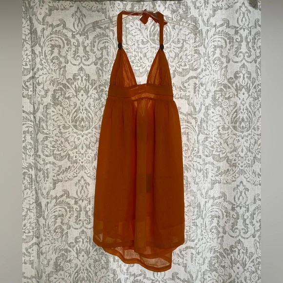 Kurt Geiger | Dresses | Kurt Geiger Halter Shimmer Bird Hardware Boho Festival  Sheer Mini Dress Orange L | Poshmark